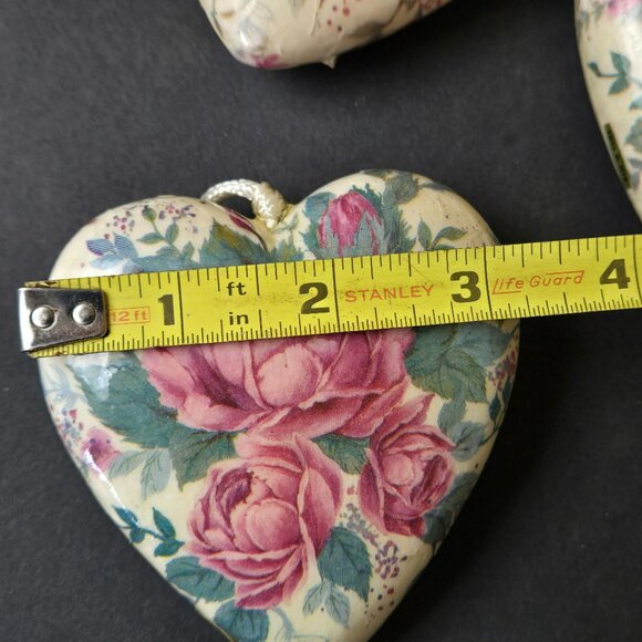 Set 12 Floral Heart Christmas Ornaments Pink Roses Vintage Style Romantic Decor - Picture 7 of 9